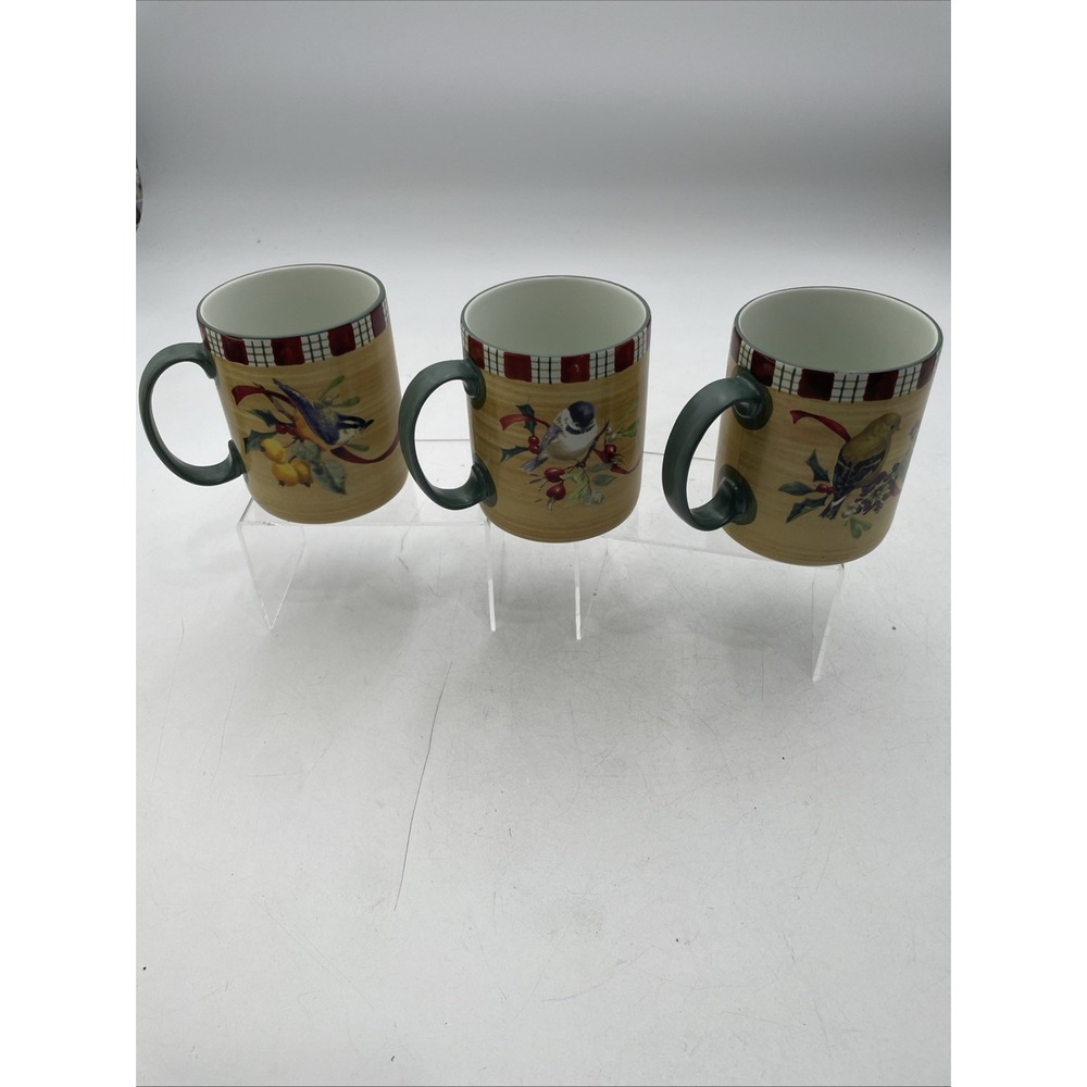 Lenox Winter Greetings Everyday Chickadee Goldfinch Mug Set Lot Of 3 - Picture 2 of 6